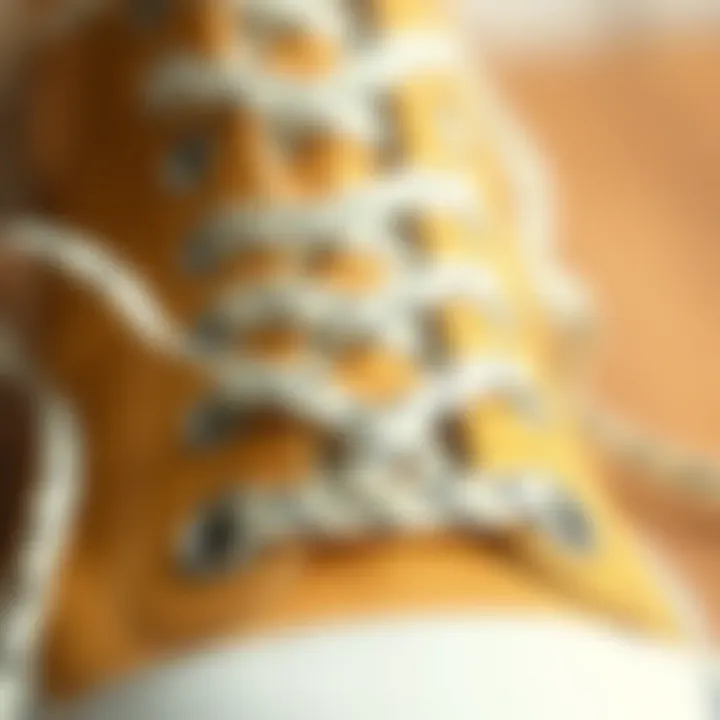 Close-up of unique polka dot shoelace patterns