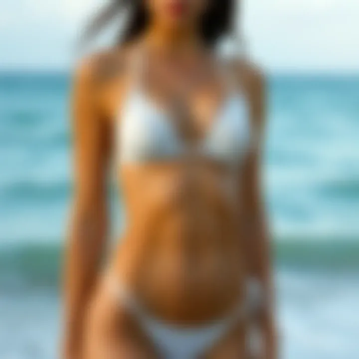 Model wearing an invisible strap bikini at the beach, highlighting its minimalistic style and aesthetic appeal
