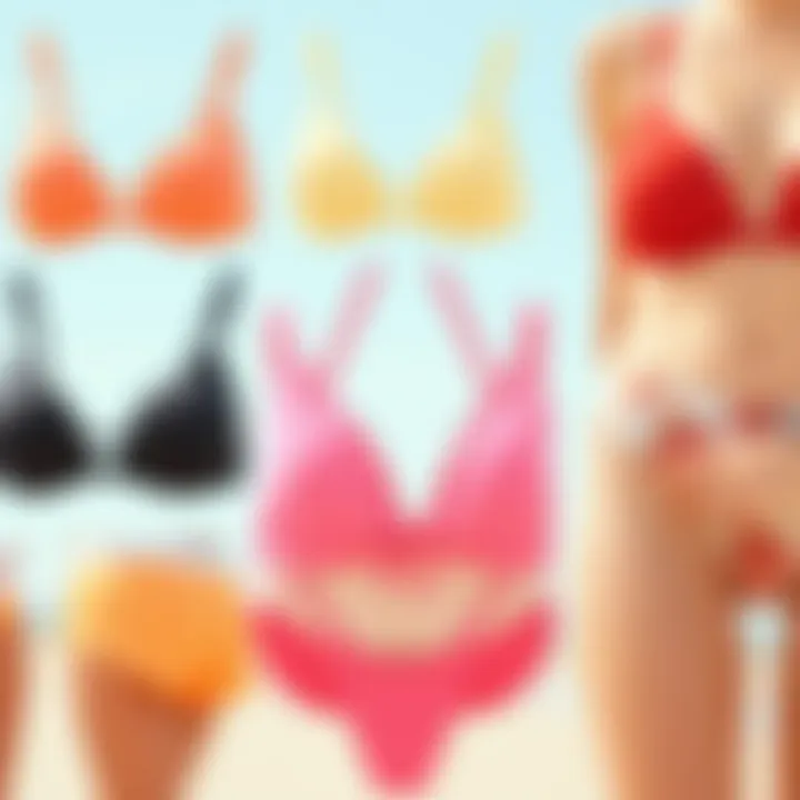 Collage of different color variations and patterns of the invisible strap bikini reflecting current fashion trends
