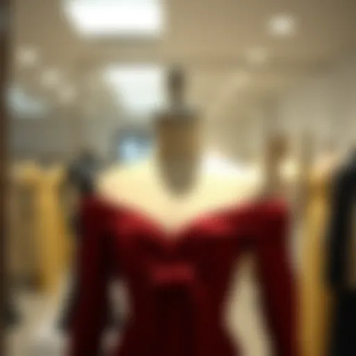 Elegant maroon off the shoulder dress displayed on a mannequin