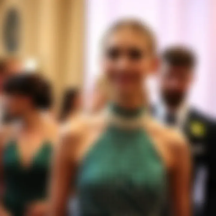 Mock neck sequin dress showcased at a formal event