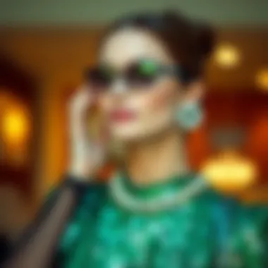 Stylish accessories paired with a mock neck sequin dress