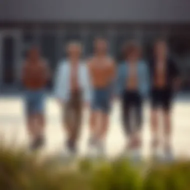 A fashion ensemble featuring buttless underwear styled with various outfits