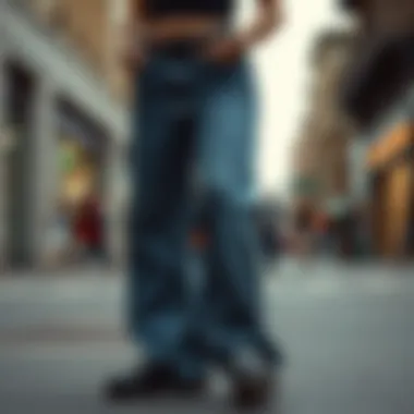 Cultural Significance of Baggy Crotch Jeans An artistic illustration depicting the cultural significance of baggy crotch jeans over time.