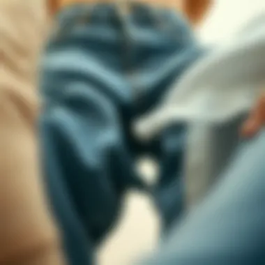 Fabric Choices for Baggy Crotch Jeans A close-up view showcasing various fabric choices for baggy crotch jeans.