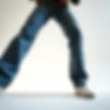 A stylish representation of baggy crotch jeans on a minimalist background.