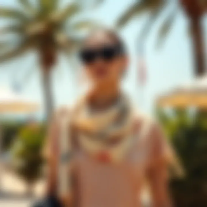 A fashionable UV protection shawl displayed in a sunny outdoor setting