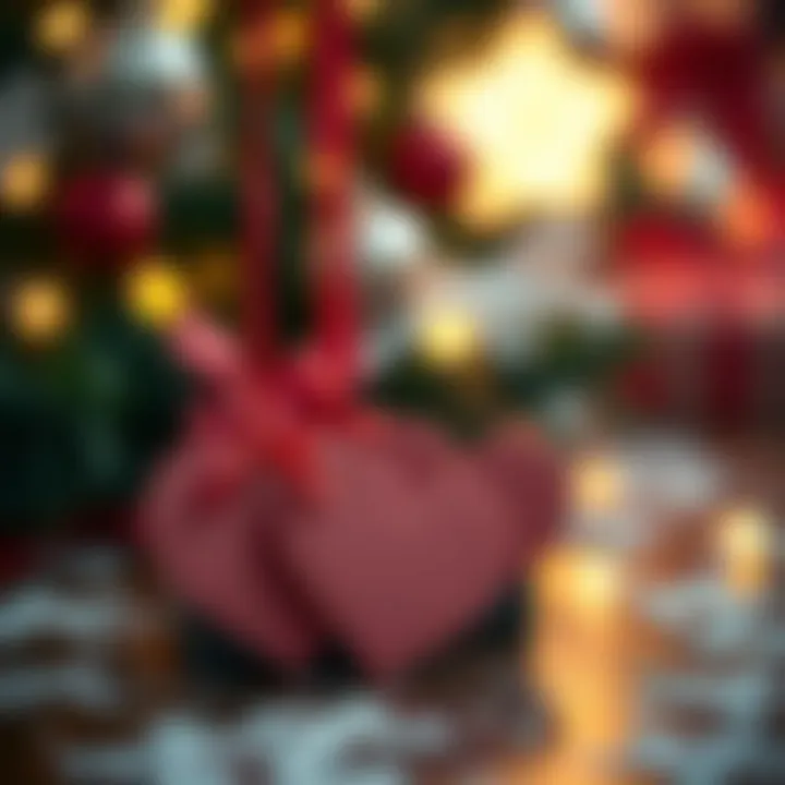 Heart-shaped gift tags in a festive setting