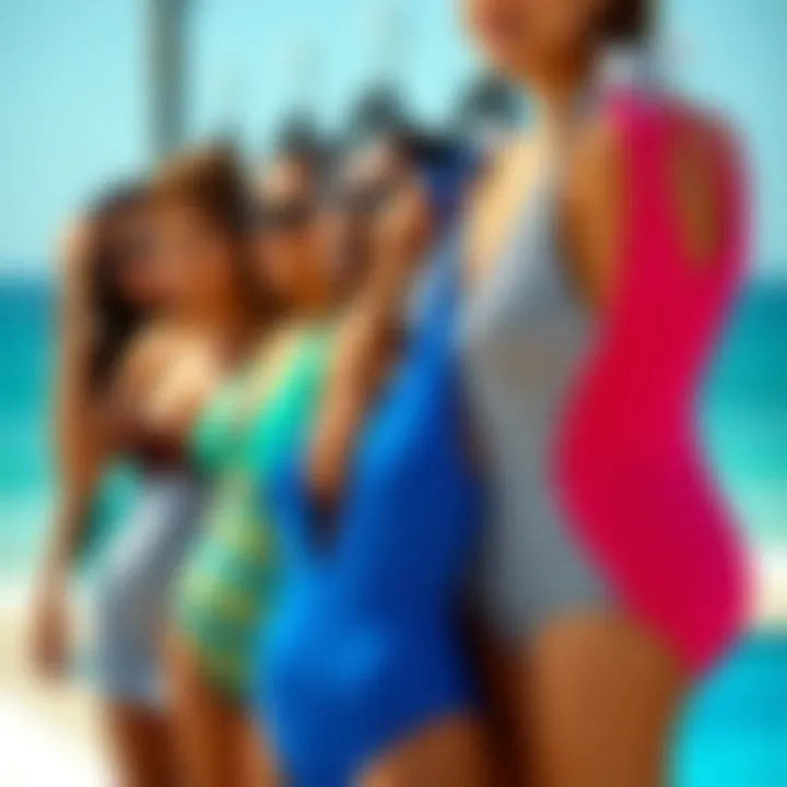 A collection of sleeveless swimsuits in various colors and patterns displayed elegantly.