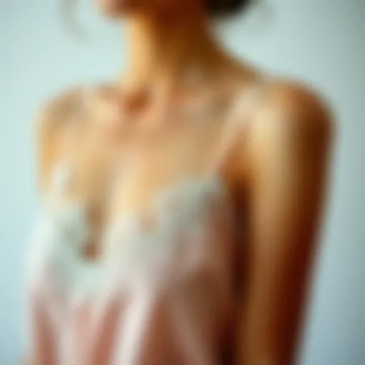 Close-up of a delicate skinny strap tank top with intricate lace detailing