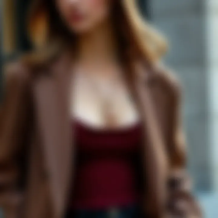 A stylish outfit featuring a skinny strap tank top layered under a chic blazer