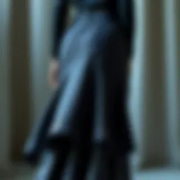 Elegant tail skirt showcasing intricate fabric patterns