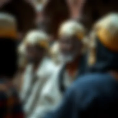 Historical depiction of individuals wearing traditional skull caps