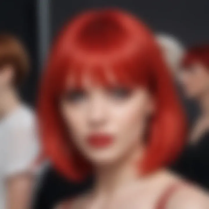 A fashion-forward individual wearing a red glueless wig at an event