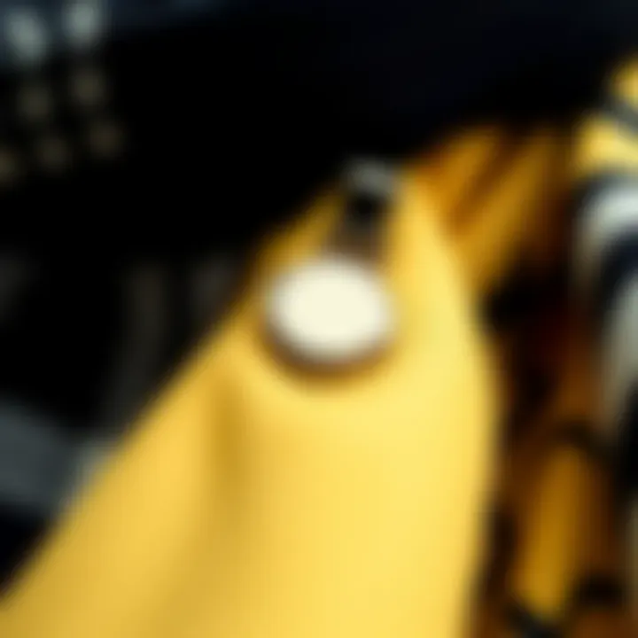 Close-up of magnetic clasp feature on a designer scarf