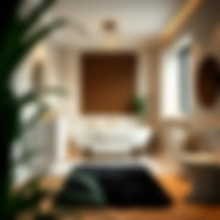 Cohesive Bathroom Design with Small Black Bath Rug Cohesive bathroom design featuring a small black bath rug