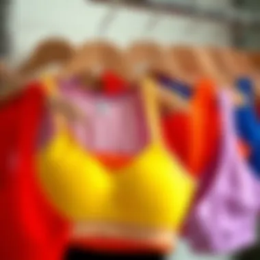 Variety of vest sports bras in different colors and styles displayed together.