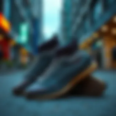 Contemporary Woven Elastic Shoes in Urban Style Stylish woven elastic shoes displayed in a trendy urban setting
