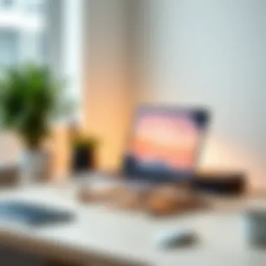 Aluminum laptop stand in a minimalist workspace for productivity