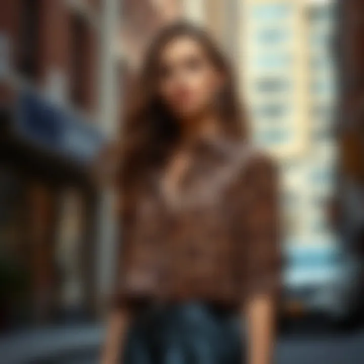 Model showcasing leopard print shirt dress in urban setting