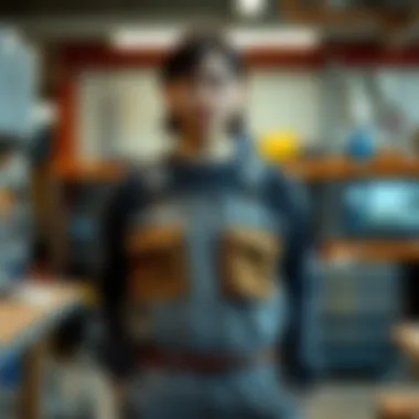 Work environment showcasing functional overalls with cargo pockets