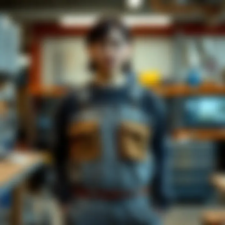 Work environment showcasing functional overalls with cargo pockets