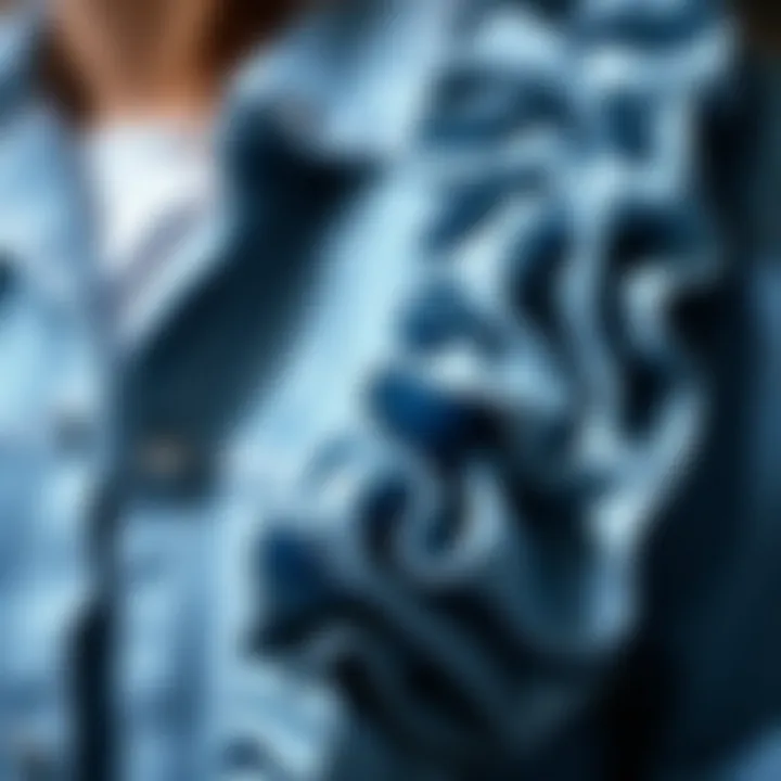 Close-up of ruffle detailing on denim fabric