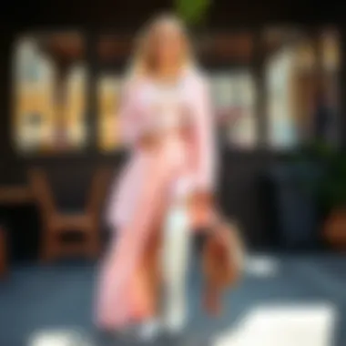 Elegant two-piece brunch outfit featuring pastel colors