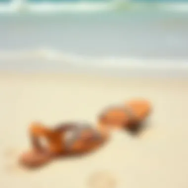Stylish beach sandals on a sandy shore