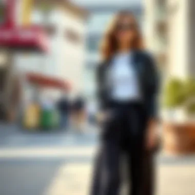 Stylish outfit featuring elastic waist wide leg pants paired with trendy accessories