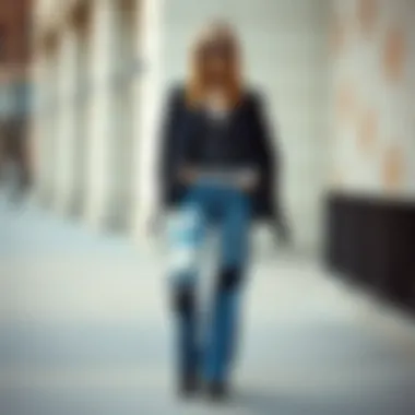 Stylish outfit featuring patchwork jeans paired with a chic top