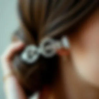 Close-up of the intricate design of a French concord curved hair clip