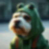 A stylish dog wearing a frog hoodie, showcasing the unique design.