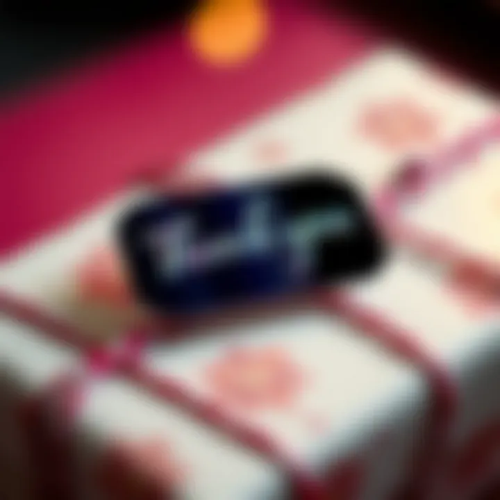 A beautifully wrapped gift with a holographic thank you sticker affixed on top.