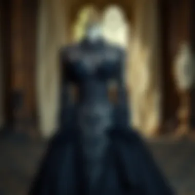 Elegant black lace wedding dress with spooky detailing