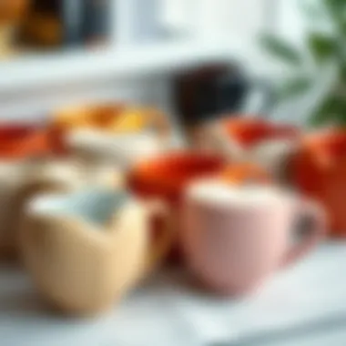 Collection of heart-shaped mugs showcasing different materials