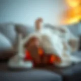 Cozy heated blanket draped over feet on a sofa