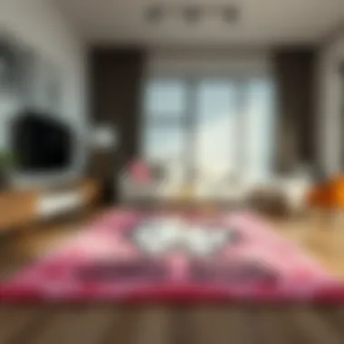 A stylish Hello Kitty area rug in a modern living room setting