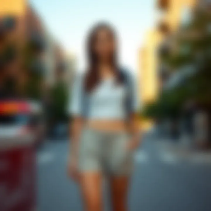 Casual high-waisted postpartum shorts paired with a trendy top