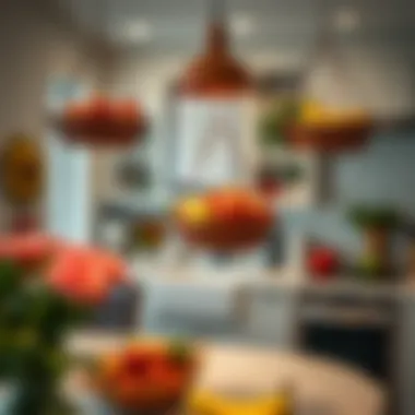 Elegant kitchen adorned with hanging fruit baskets