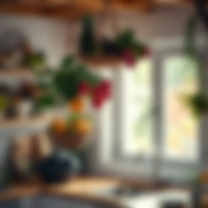 Maintenance tips for hanging fruit baskets in a vibrant kitchen