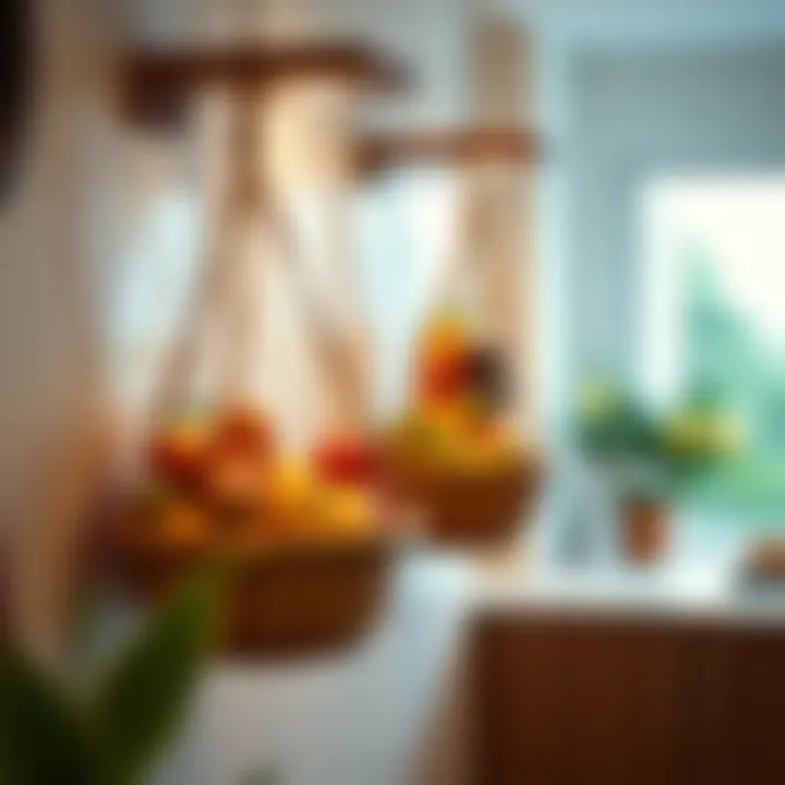 Stylish installation of fruit baskets showcasing space optimization