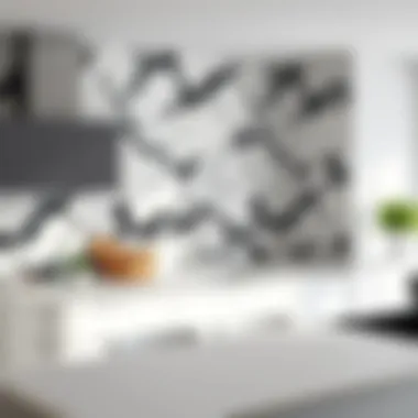 Modern kitchen featuring diverse marble wallpaper patterns