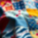 Close-up of patchwork fabric showcasing vibrant patterns