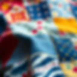 Close-up of patchwork fabric showcasing vibrant patterns