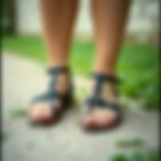 Elegant black flat sandals with intricate detailing.