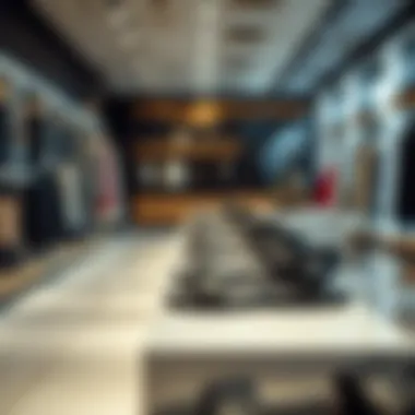 Fashion-forward black flat sandals showcased in a boutique.