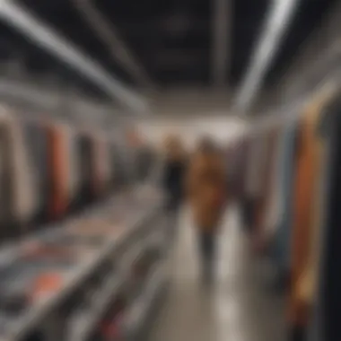 A shopper browsing through clearance racks filled with items