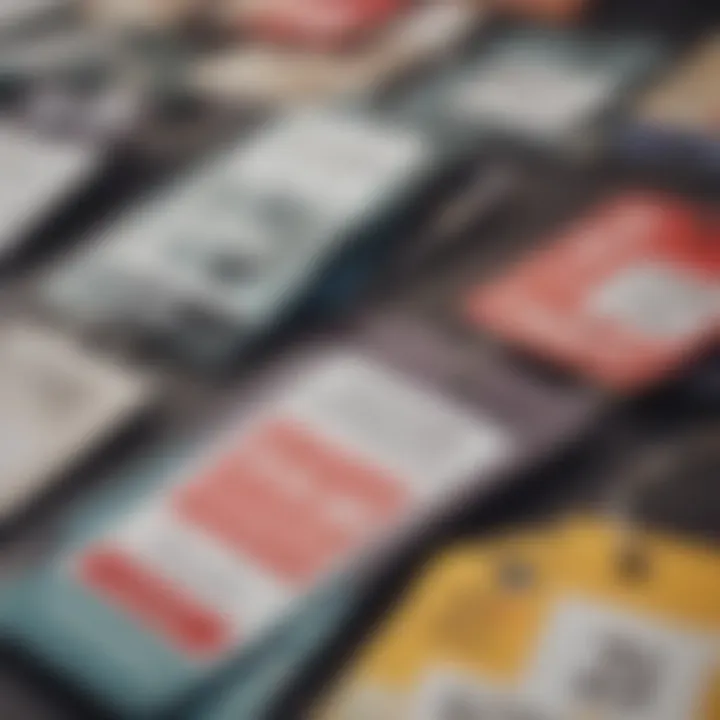 A close-up of discounted price tags on fashion items