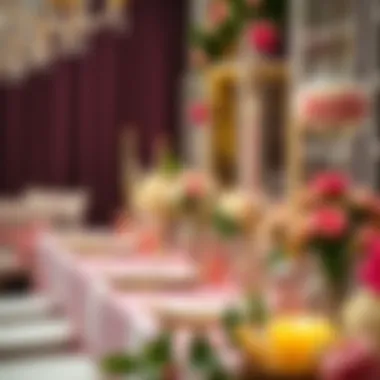 A beautifully arranged table featuring custom sashes alongside bachelorette party decorations